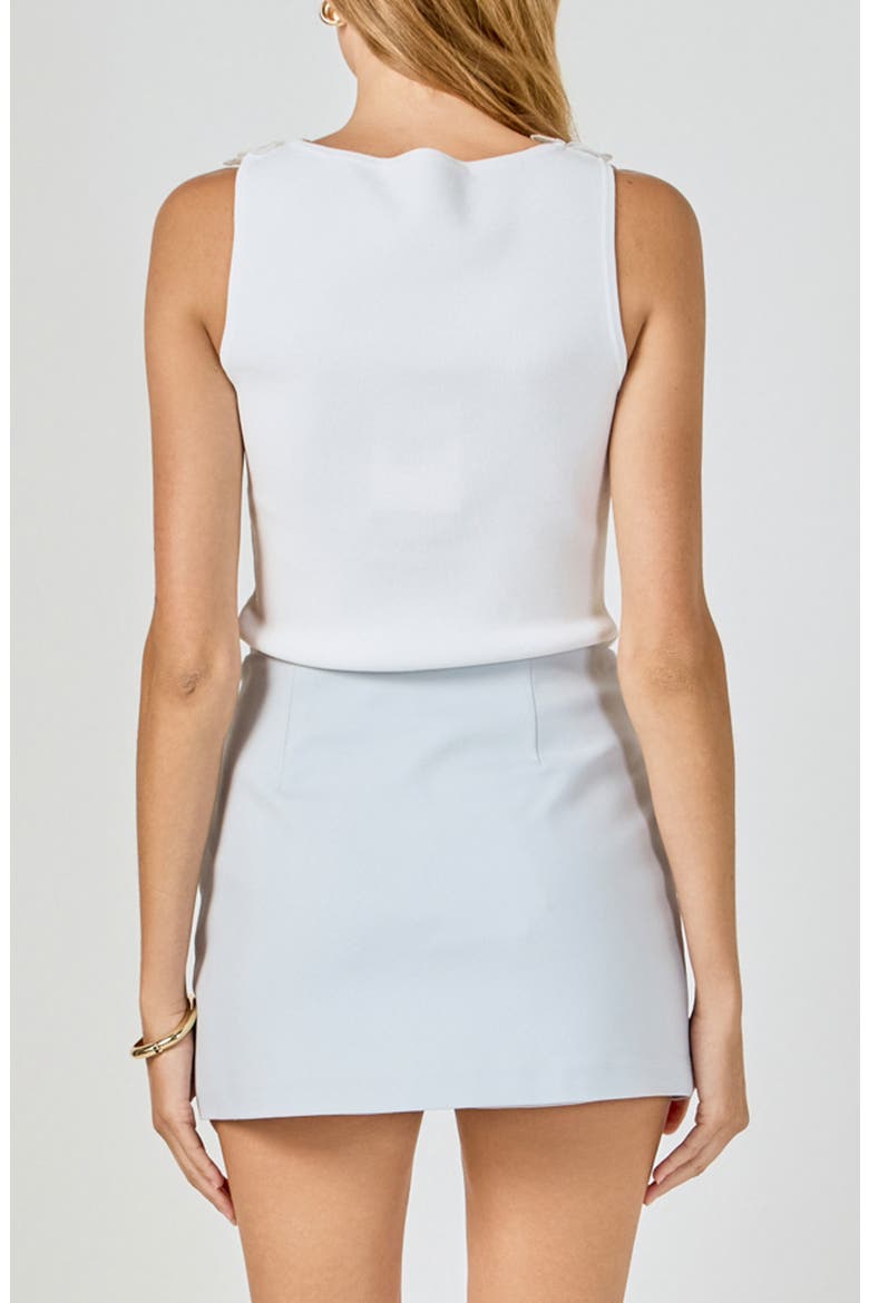 Flower Trim Sleeveless Rib Top, Alternate, color, WHITE