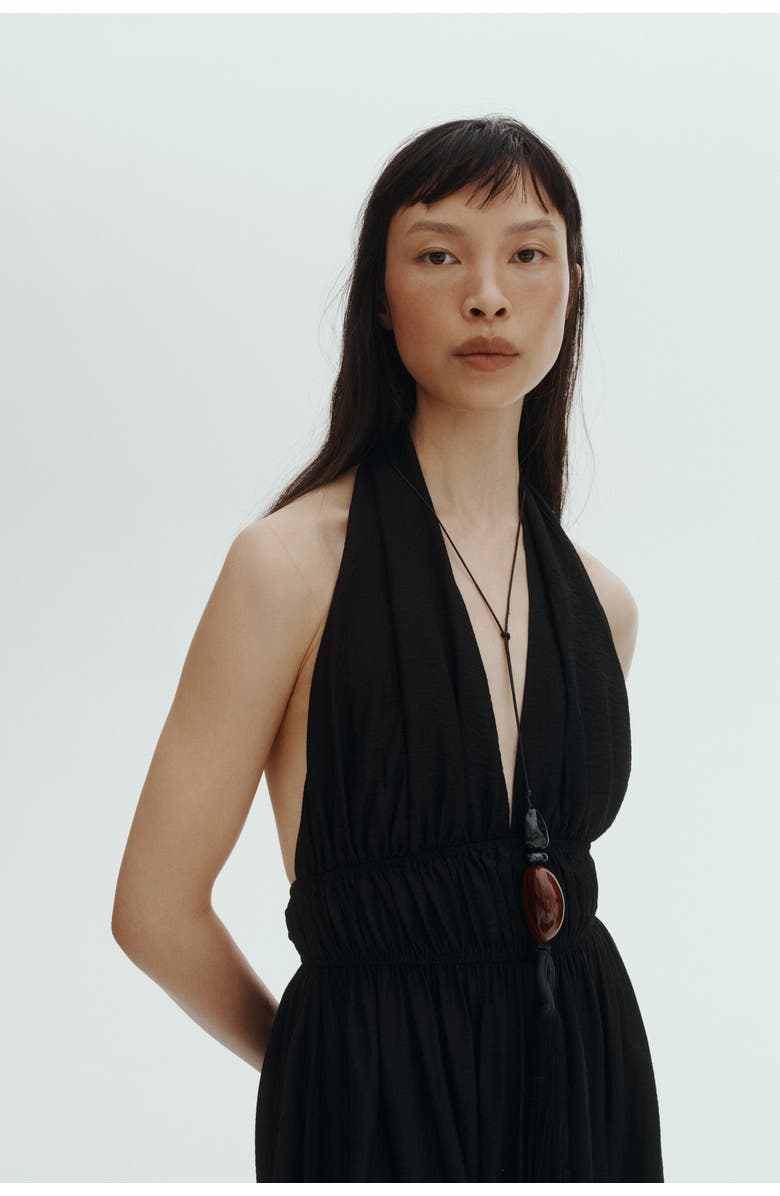 H&M Flared-skirt Halterneck Dress, Alternate, color, Black