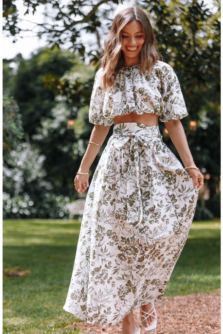 Delilah Print Crop Top & Maxi Skirt, Alternate, color, GREEN FLORAL