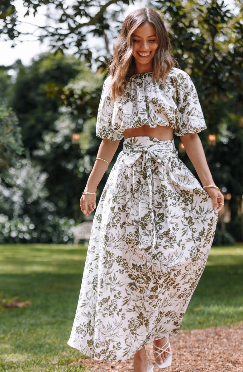 Petal & Pup Delilah Print Crop Top & Maxi Skirt, Alternate, color, Green Floral
