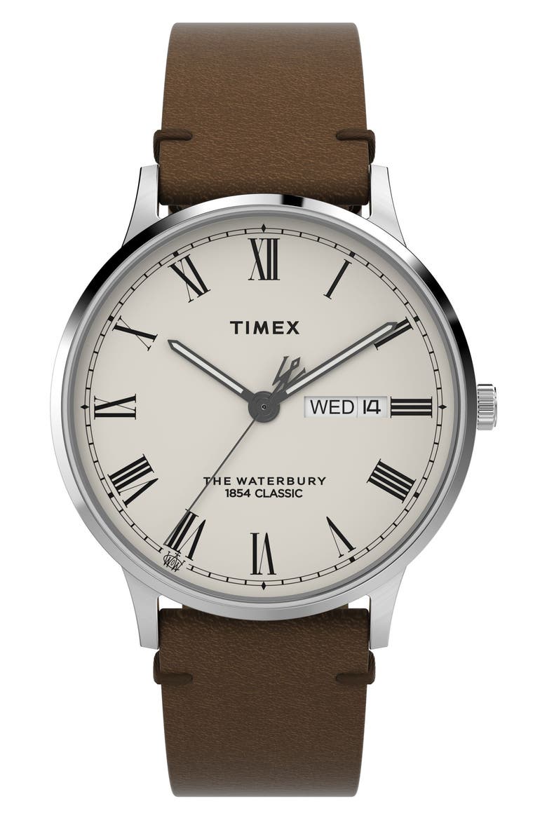 Waterbury Classic Leather Strap Watch, 40mm, Main, color, BROWN