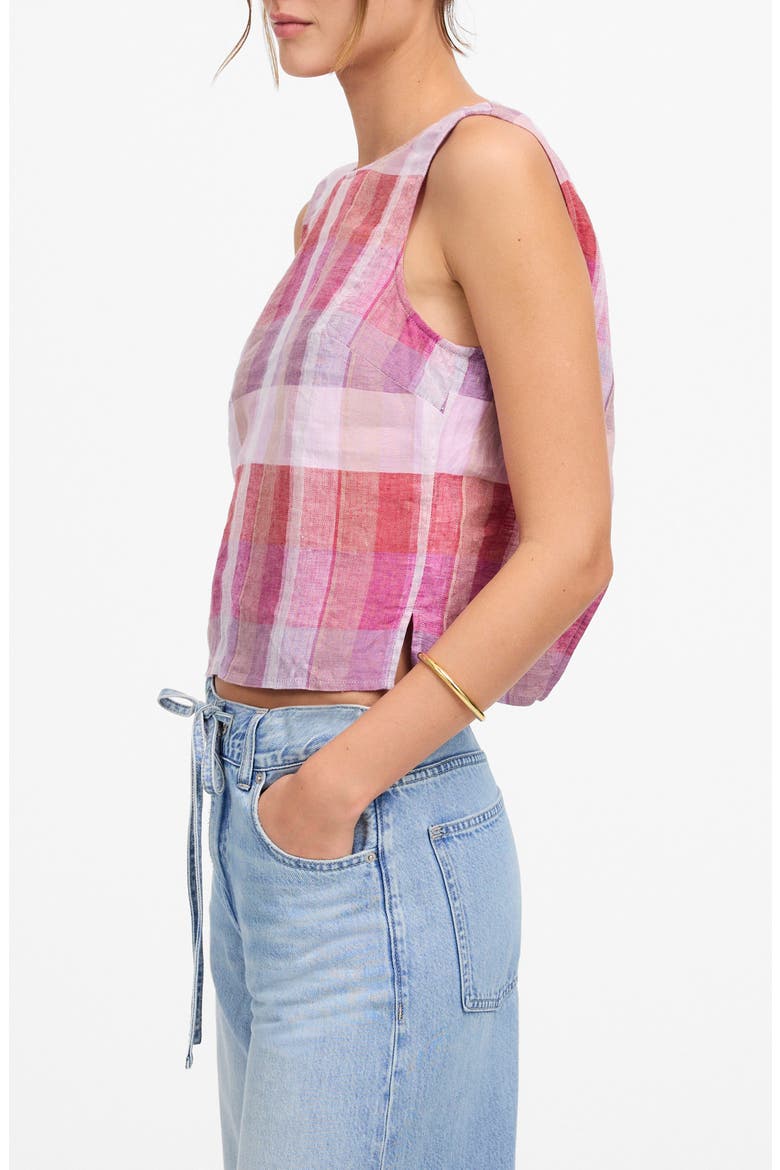 Plaid Tie Back Linen Tank Top, Alternate, color, PINK PLAID