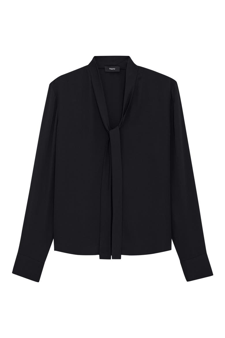 Tie Neck Silk Shirt, Alternate, color, BLACK
