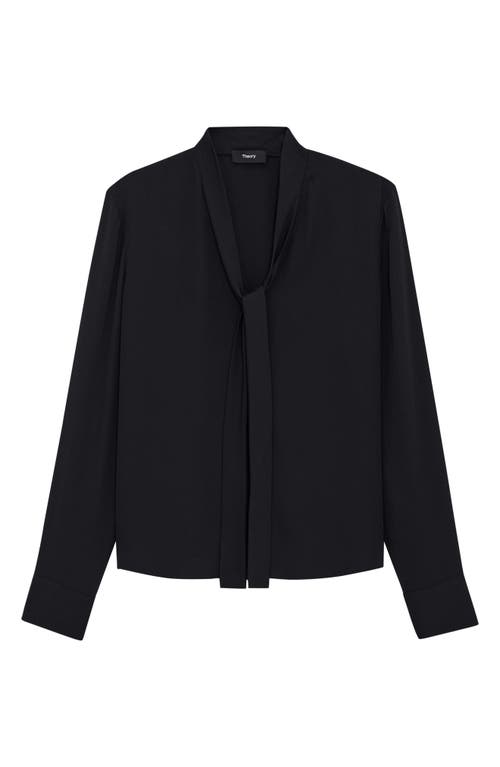 Theory Tie Neck Silk Blouse In Black