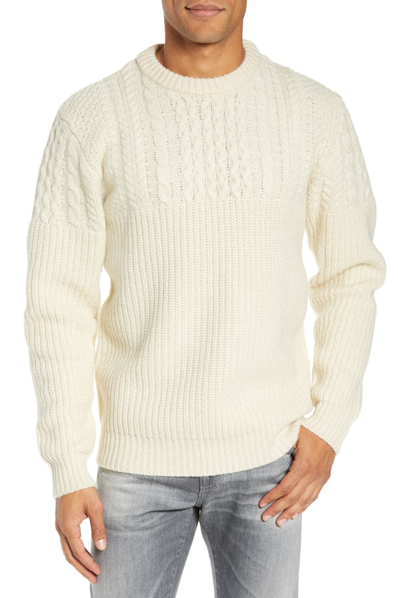 Half Cable Crewneck Sweater, Main, color, OFF-WHITE