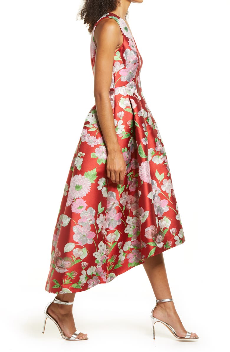 Eliza J Floral Metallic Jacquard Cocktail Dress, Alternate, color, 