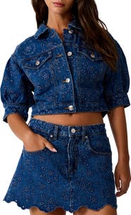 Steve Madden Serafina Crop Denim Eyelet Jacket