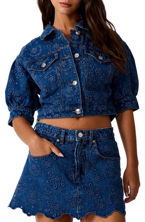 Steve Madden Serafina Crop Denim Eyelet Jacket in Blue Depths at Nordstrom, Size Medium
