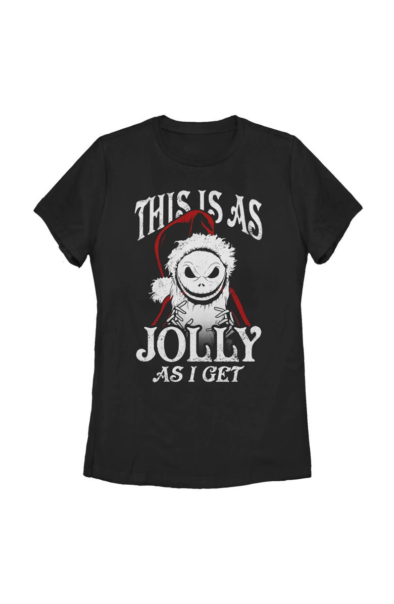 The Nightmare Before Christmas Women's The Nightmare Before Christmas Jolly Santa Jack Portrait Smile Graphic T-Shirt, Main, color, Black