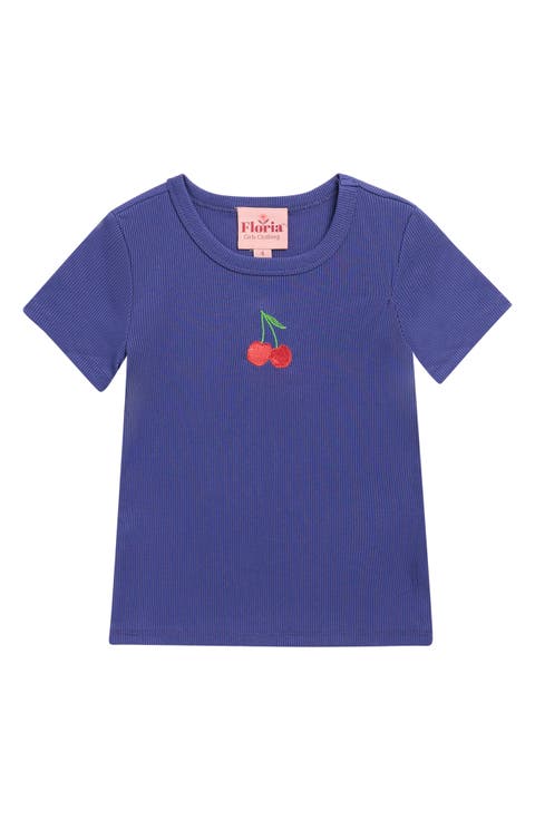 Kids' Embroidered Bow Ribbed T-Shirt