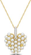 Julianna B. Cultured Pearl & Diamond Heart Necklace 14k