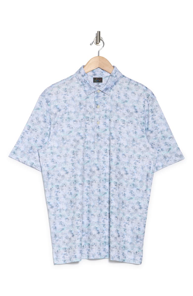 Greg Norman Cassava Leaf Print Performance Knit Polo, Alternate, color, White