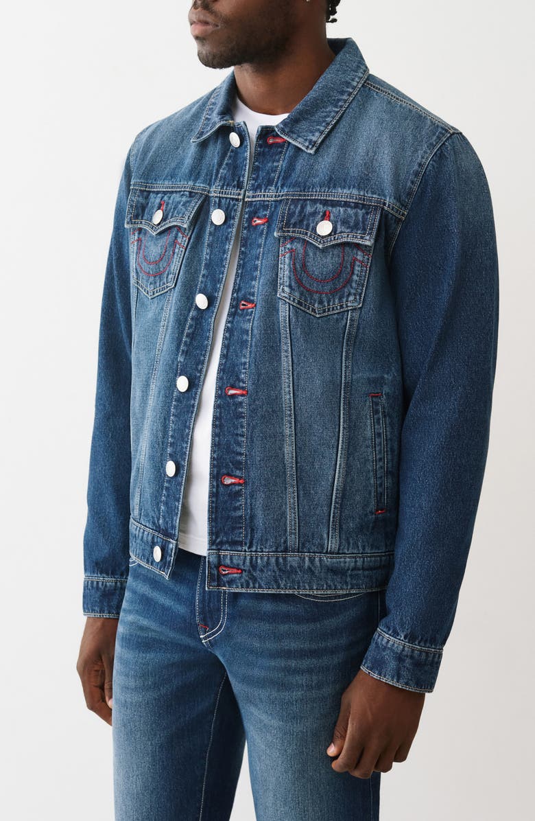 True Religion Jesse Trucker Jacket, Alternate, color, Dark Fir Balsam Wash