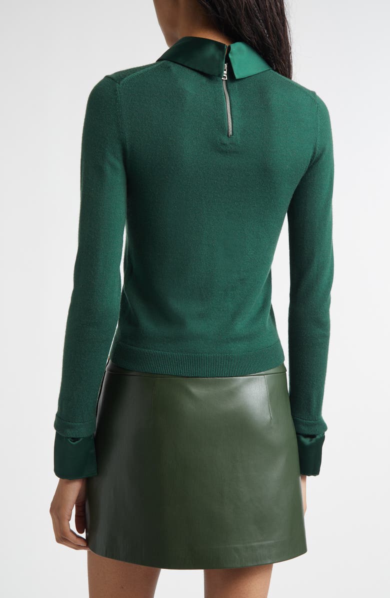 Alice + Olivia Porla Satin Trim Stretch Wool Sweater, Alternate, color, Green Mystique