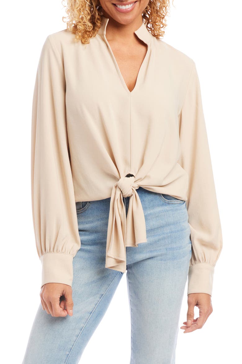 Tie Front Crepe Top, Main, color, SAND