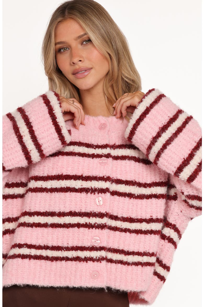 Albertine Bouclé Crop Cardigan, Alternate, color, PINK STRIPE