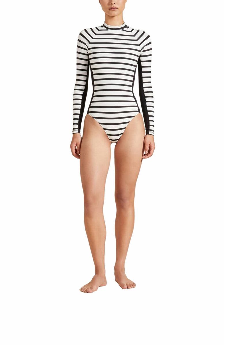 Vilebrequin Women's Rayures UV Protection One-Piece Rashguard, Main, color, Noir Blanc