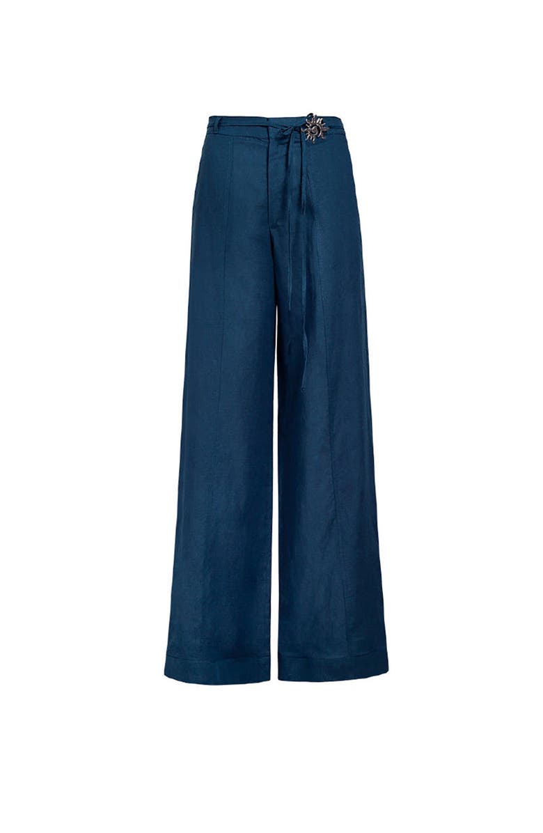 KIBYS Sacred Sun Navy Wide Leg Zenda Linen Pant, Alternate, color, Navy Blue