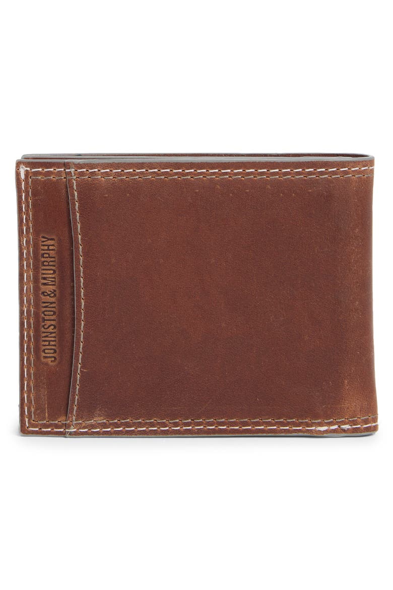 Wavy Double Stitch Leather Bifold Wallet, Alternate, color, TAN