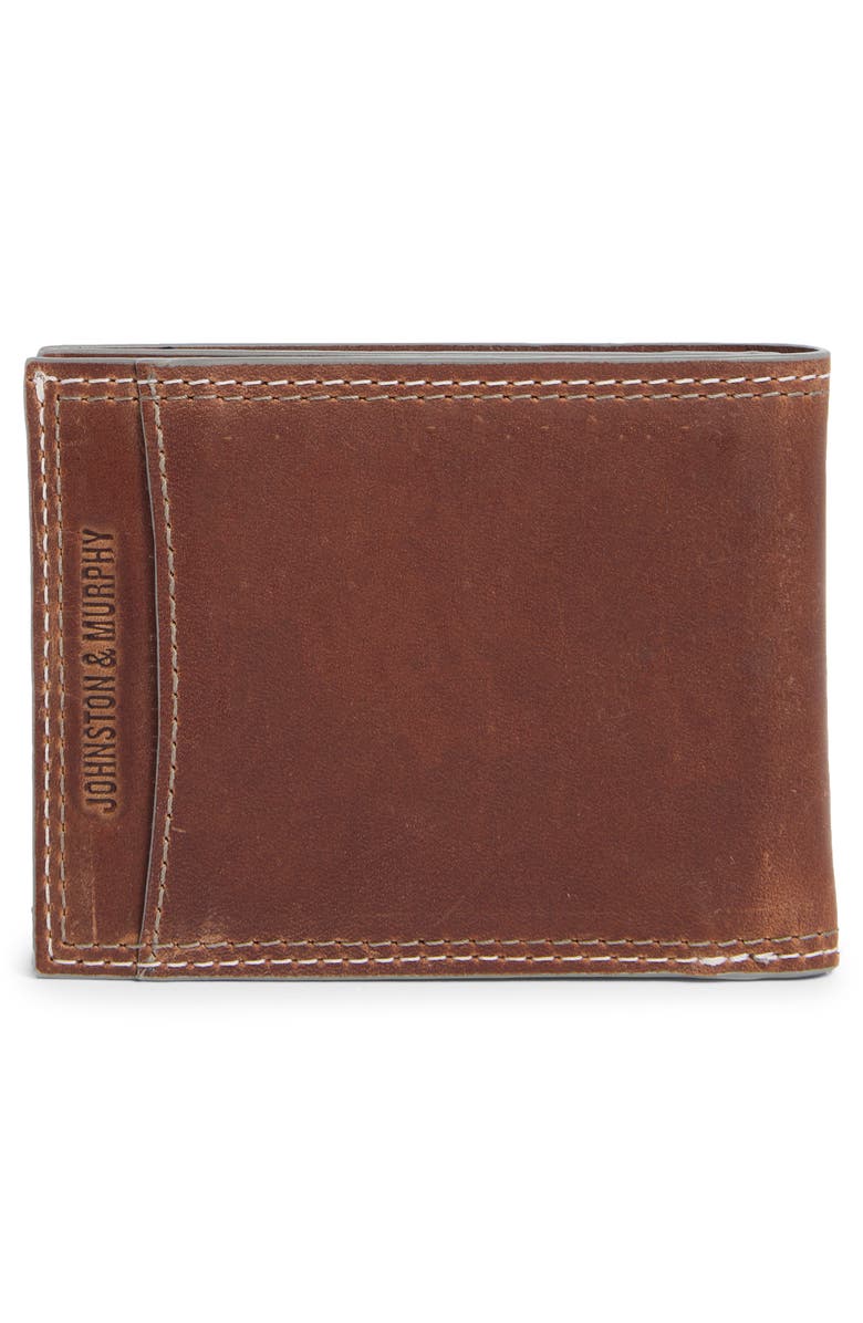 Johnston & Murphy Wavy Double Stitch Leather Bifold Wallet, Alternate, color, Tan
