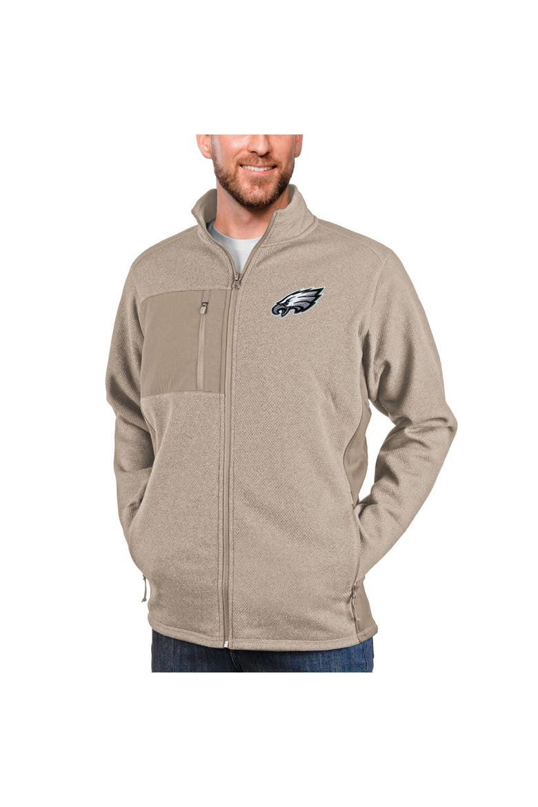 Men's Antigua Oatmeal Philadelphia Eagles Course Full-Zip Jacket, Main, color, Oatmeal