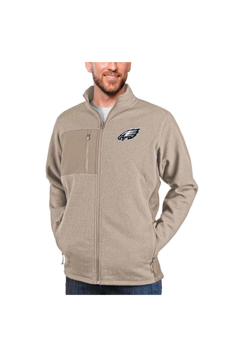 ANTIGUA Men's Antigua Oatmeal Philadelphia Eagles Course Full-Zip Jacket, Main, color, 