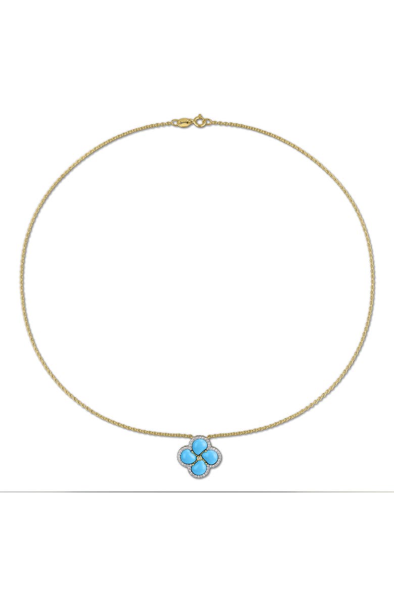 Lab-Created Gemstone & Diamond Clover Flower Necklace, Alternate, color, Created Turquoise