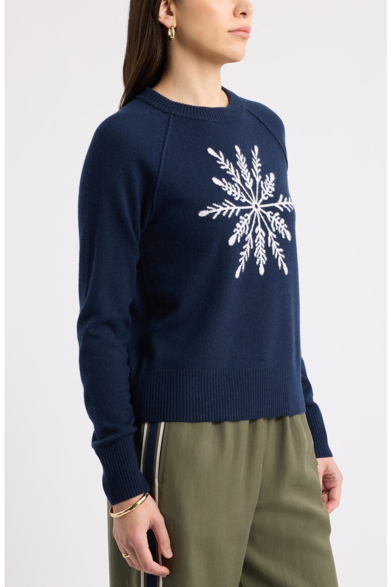 Snowflake Intarsia Wool & Cashmere Sweater, Alternate, color, NAVY- IVORY SNOWFLAKE