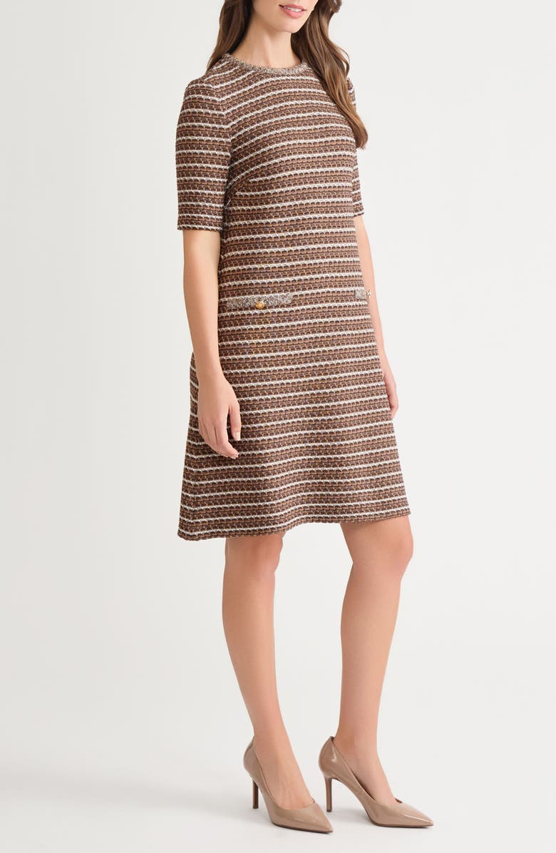 Ming Wang Braid Trim Knit A-Line Dress, Alternate, color, Warm Taupe/ Dark Umber/ Ivory
