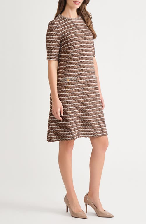 Ming Wang Braid Trim Knit A-line Dress In Brown