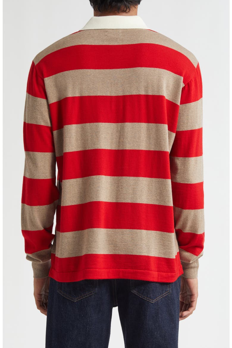 Block Stripe Long Sleeve Rugby Polo Sweater, Alternate, color, RED CAMEL