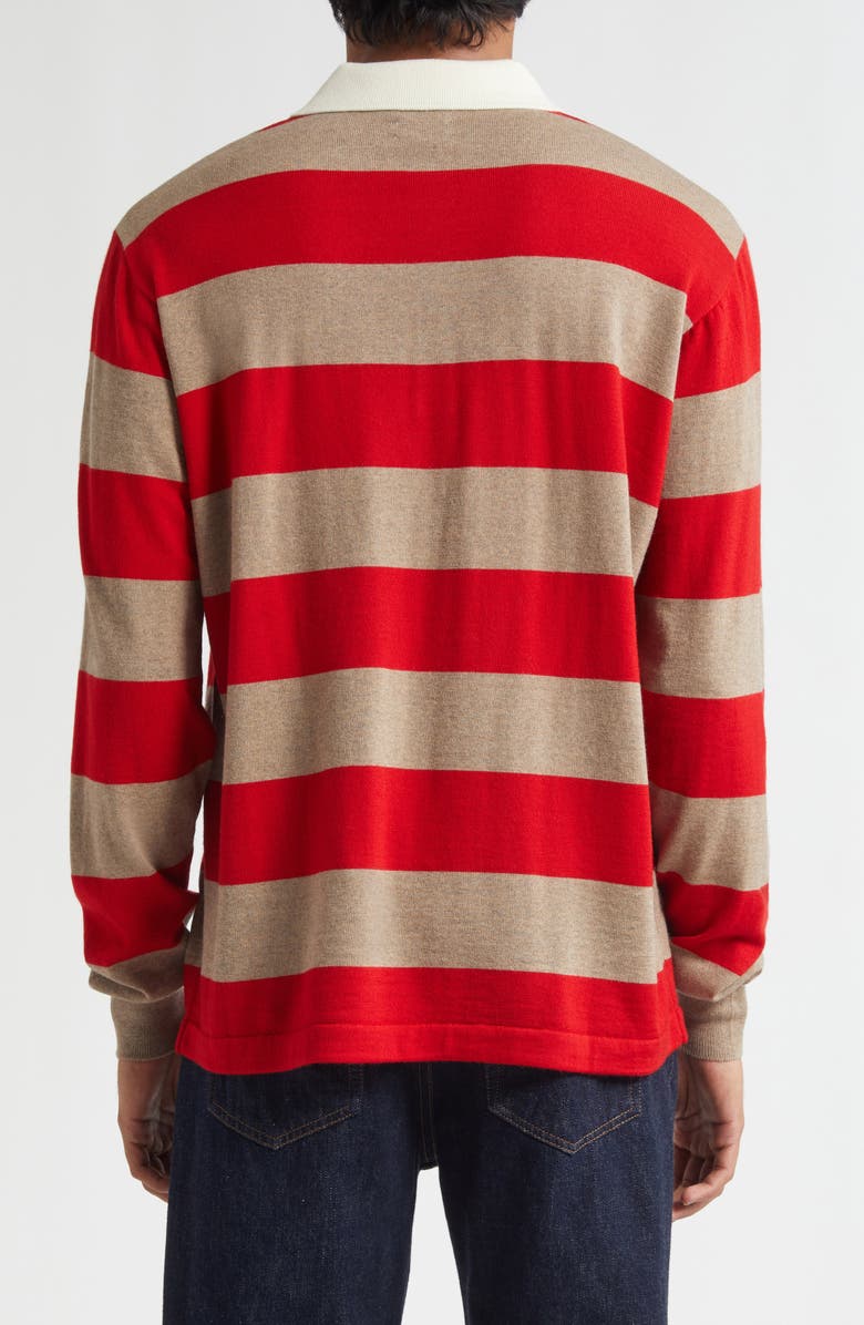 Drake's Block Stripe Long Sleeve Rugby Polo Sweater, Alternate, color, Red Camel