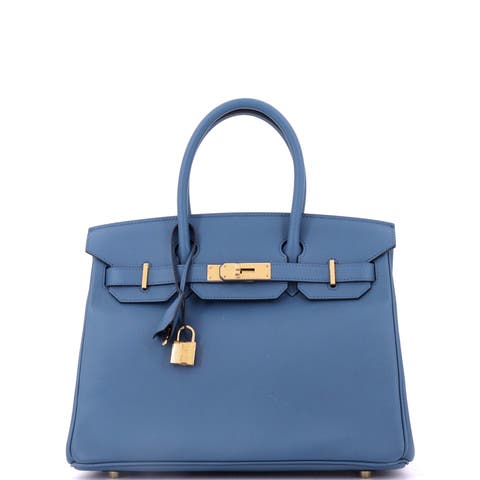 Birkin Handbag Blue Epsom with Gold Hardware 30