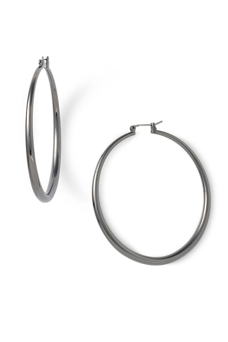 Thick Medium Hoop Earrings, Main, color, HEMATITE