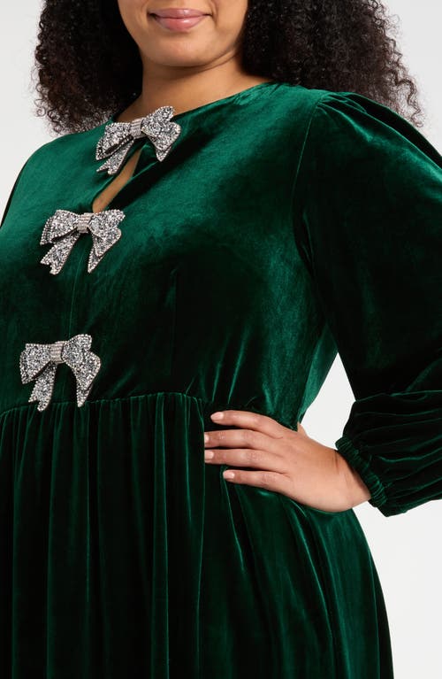Sugarlips Jena Glow Bow Long Sleeve Velvet Midi Dress In Green