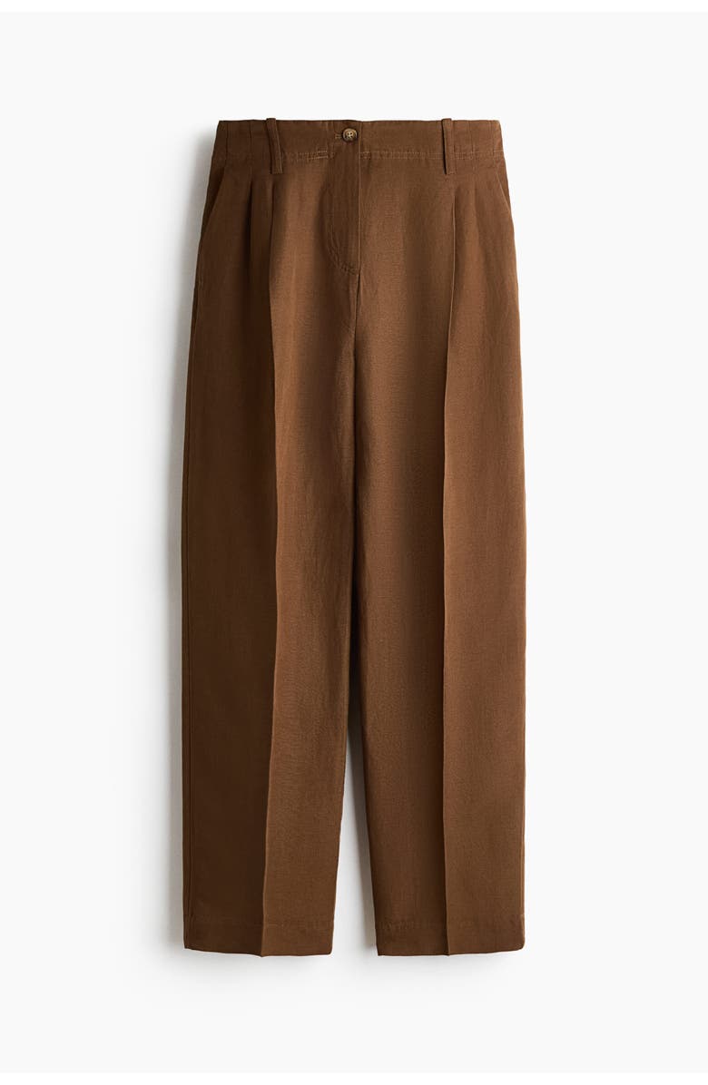 H&M Tapered Linen-blend Trousers, Alternate, color, Brown