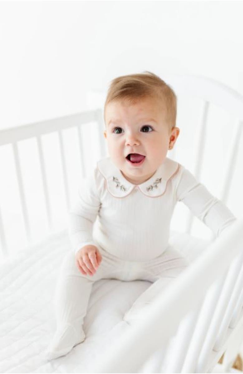 Ely's & Co. Organic Wide Rib Embroidered Scallop Collar Collection - Footie, Alternate, color, 