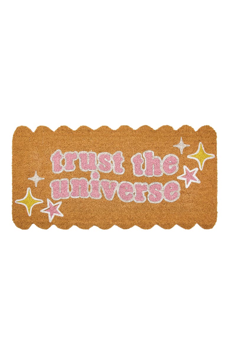 mDesign Trust the Universe Scalloped Coir Rectangular Doormat, Pink, Main, color, Pink