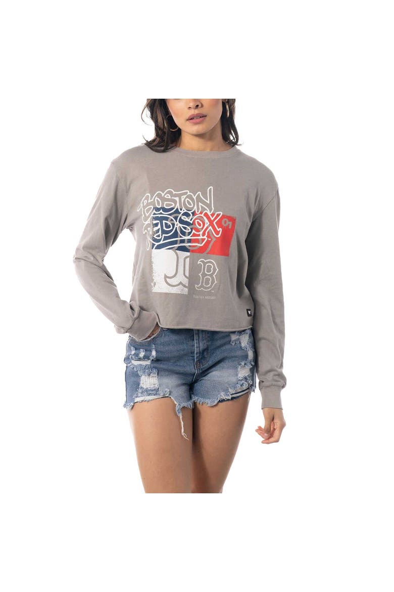 Women's The Wild Collective Gray Boston Red Sox Cropped Long Sleeve T-Shirt, Alternate, color, Gray
