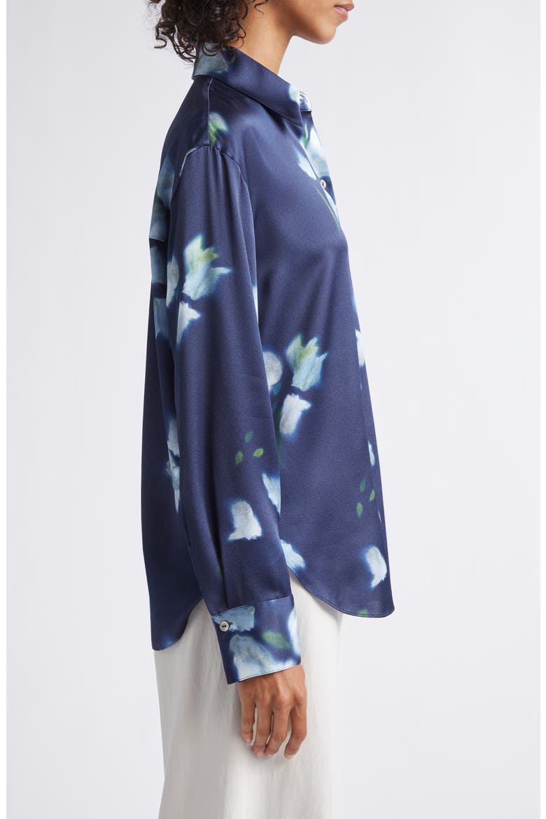Petal Blur Floral Silk Button-Up Shirt, Alternate, color, DARK NAVY