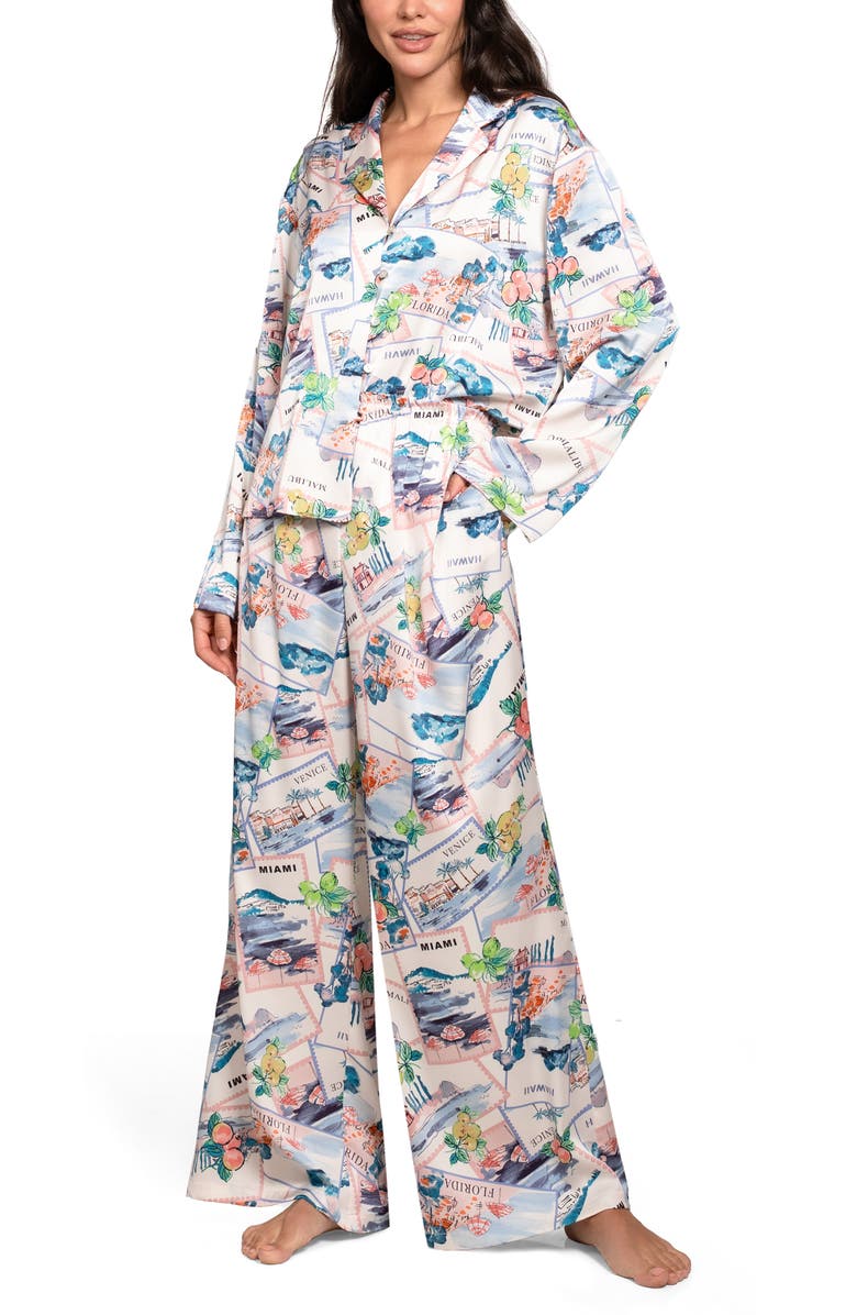 Midnight Bakery Print Satin Pajamas, Main, color, White