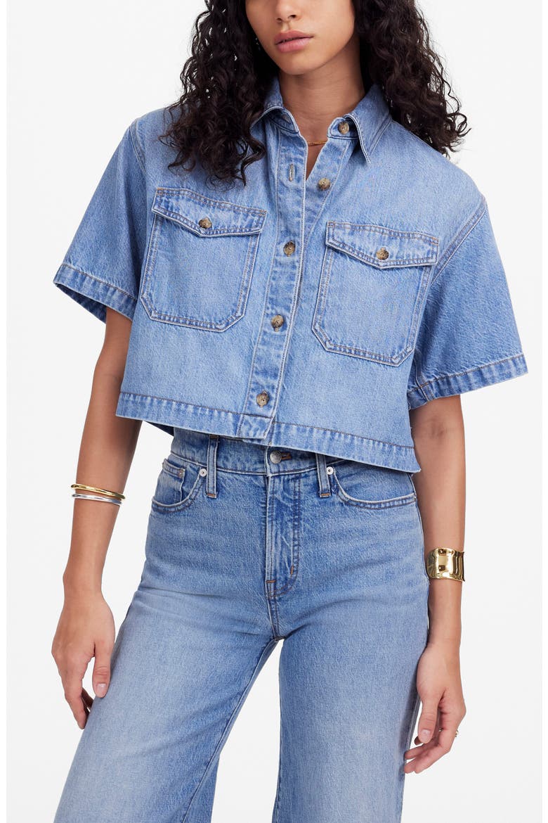 Boxy Crop Button-Up Shirt in Hallstead Wash, Main, color, HALLSTEAD WASH
