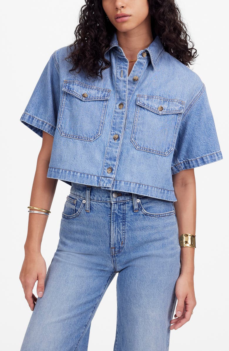 Madewell Boxy Crop Button-Up Shirt in Hallstead Wash, Main, color, Hallstead Wash