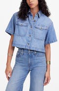 Madewell Boxy Crop Button-Up Shirt in Hallstead Wash