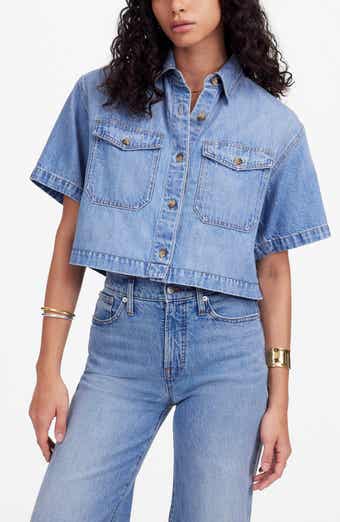 Madewell Boxy Crop Button-Up Shirt in Hallstead Wash