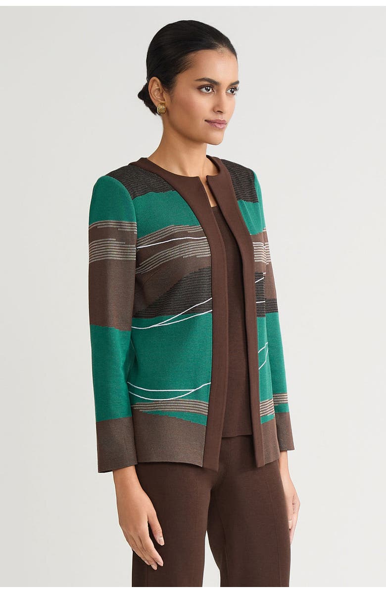 Ming Wang Heritage Embroidered Landscape Jacquard Knit Jacket, Alternate, color, Everest/Dark Umber/Black/Ivory