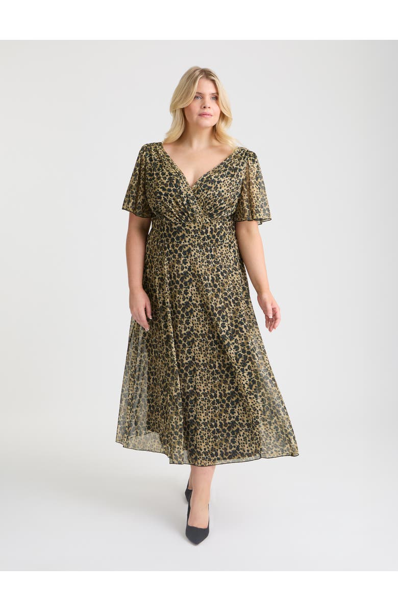 Scarlett & Jo Victoria Brush Angel Sleeve Midi Dress, Main, color, Leopard Print