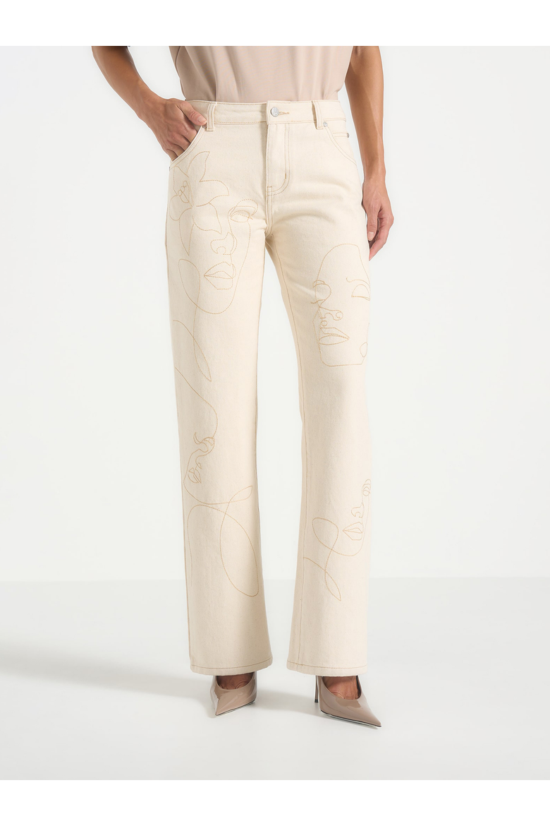 Calista Line Art Straight Leg Jeans, Main, color, Cream