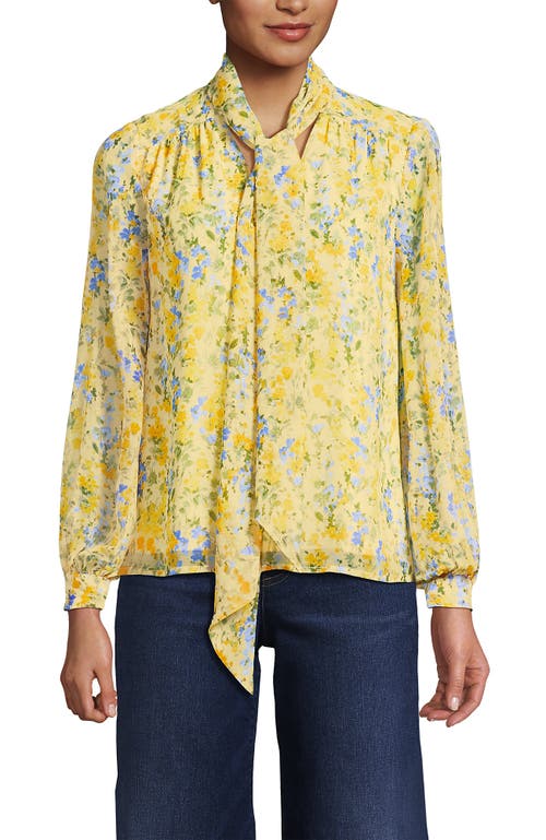 Lands' End Chiffon Removable Tie Neck Blouse In Gold