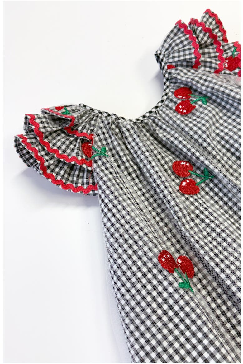 Kids' Iris Gingham & Cherry Dress, Alternate, color, BLACK/ WHITE
